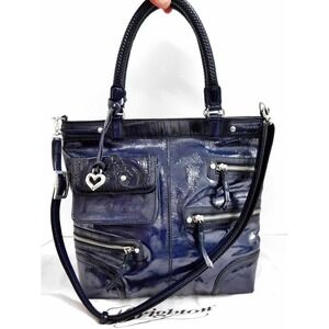 Brighton Kaelan Navy Blue‎ Patent Leather Medium Tote Shoulder Bag